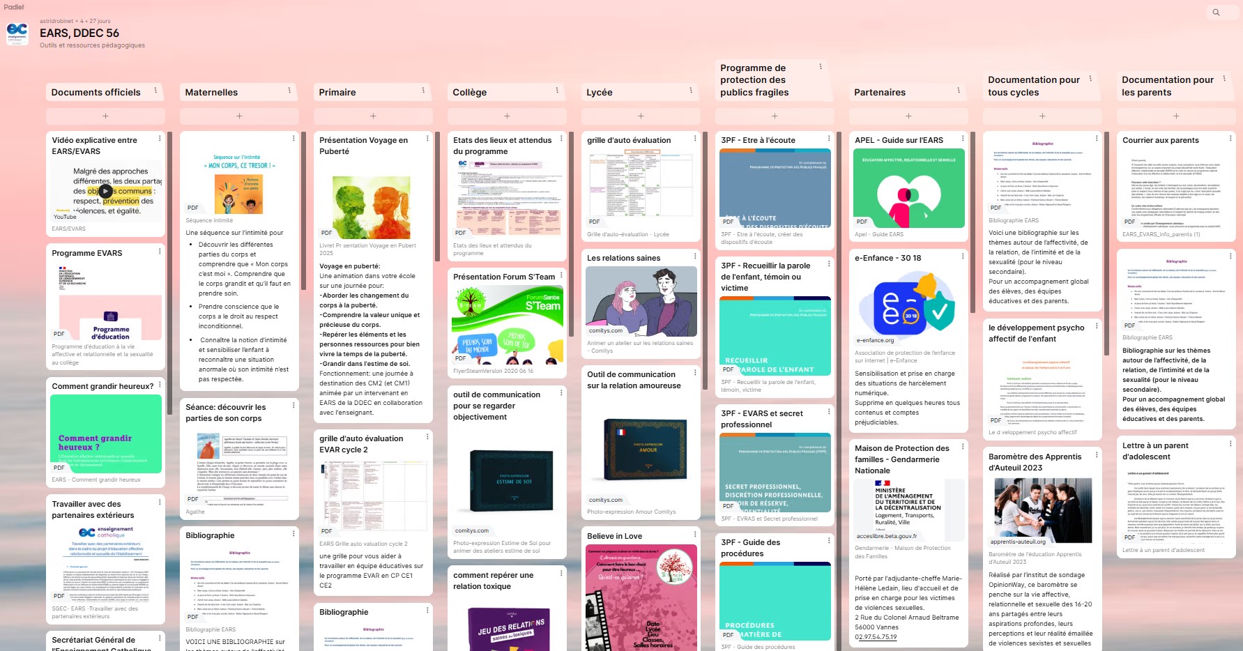 Accès au padlet EARS de la DDEC 56